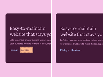 Websites comparison: left side shows how invisible focus looks like and on the right image when it is visible