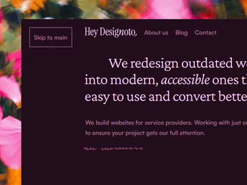 Screenshot of keyboard focused skip nav link