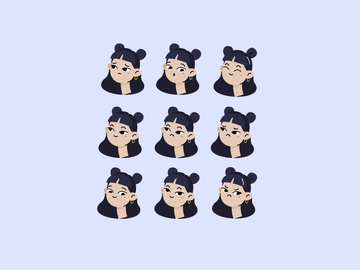 illustration, different facial expressions of the same female illustrated character